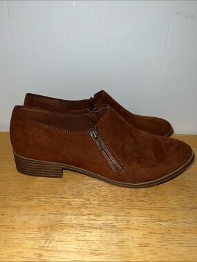 American Eagle Outfitters Chestnut Suede Slip-On Shoes with Side Zips
